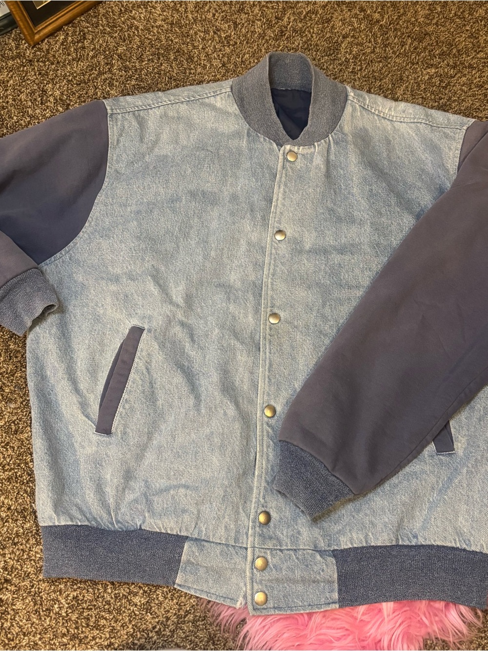 vintage 90s denim varsity bomber jacket XL